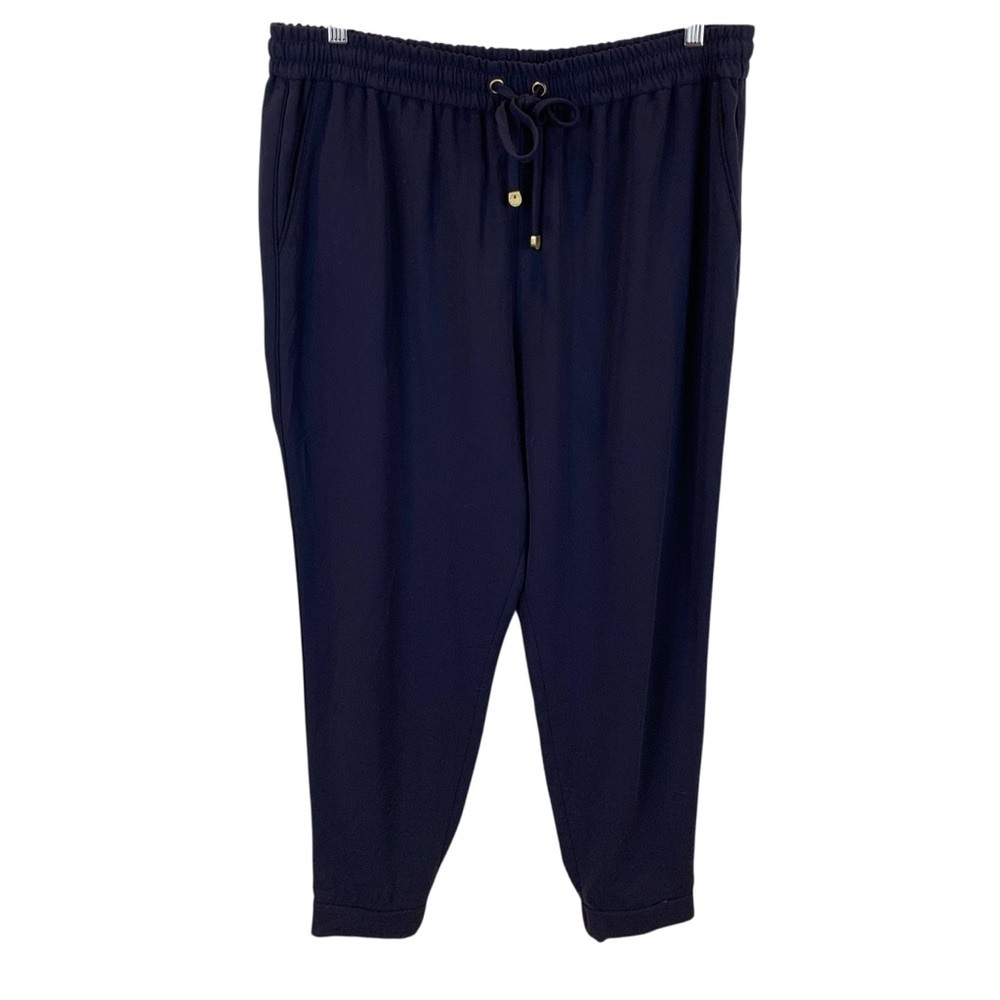 Boden sz 12R Navy Blue Jogger Style High Rise Trousers Pull On Drawstring Pants